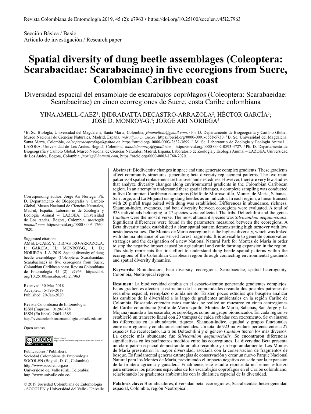 Spatial Diversity of Dung Beetle Assemblages