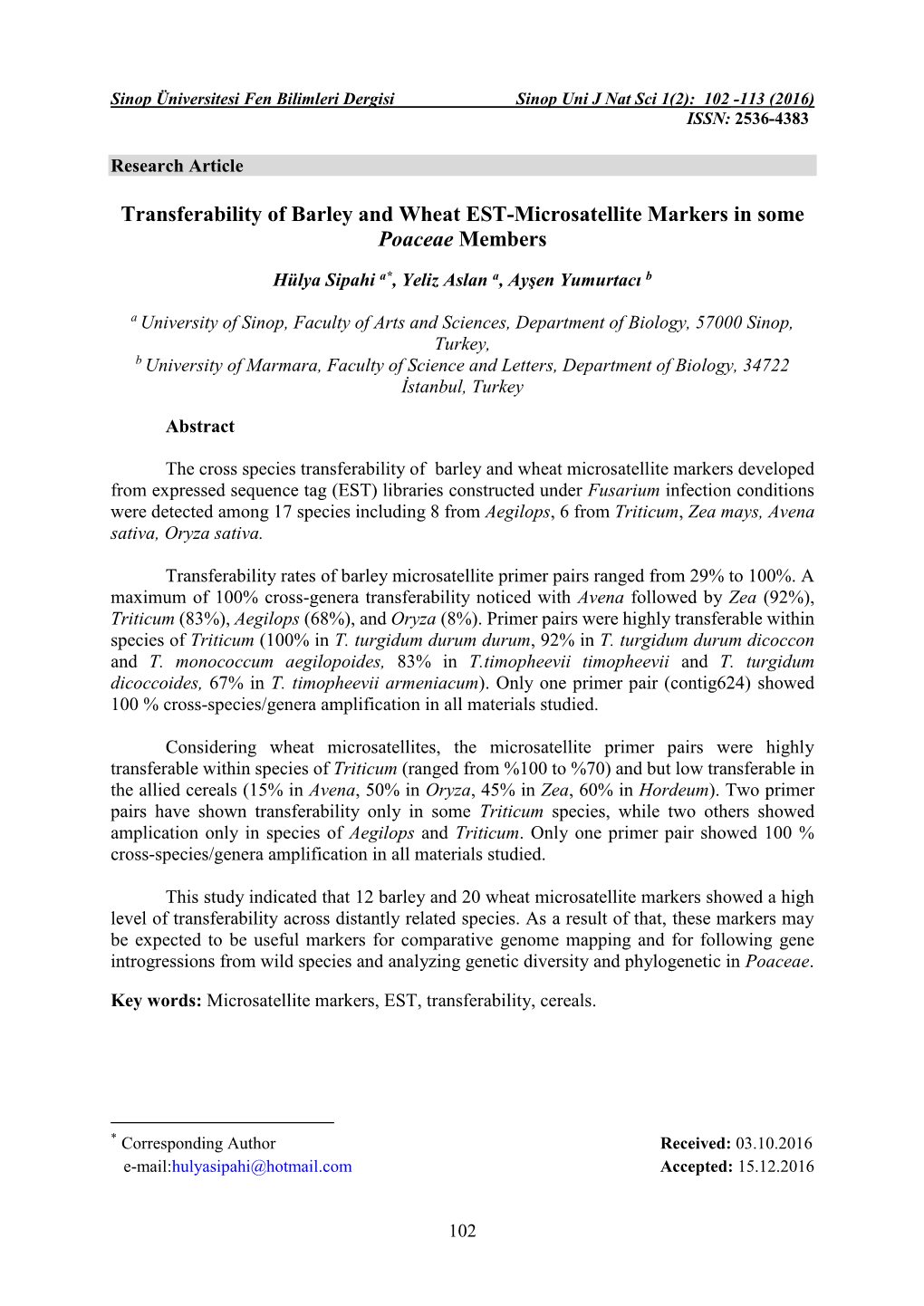 Transferability of Barley and Wheat EST-Microsatellite Markers in Some Poaceae Members