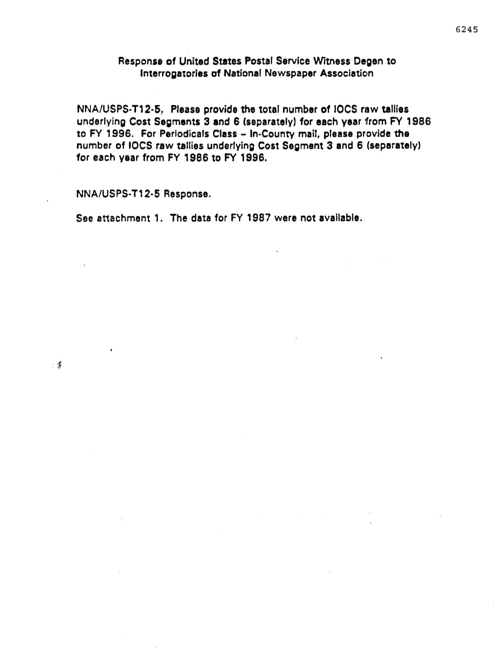 Response of United States Postal Service Witness Degen to Interrogatories of National Newspaper Association