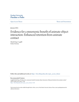 Evidence for a Mnemonic Benefit of Animate-Object Interaction: Enhanced Retention from Animate Contact