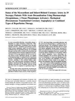 Status of the Myocardium and Infarct-Related Coronary Artery in 19 Necropsy Patients with Acute Recanalization Using Pharmacolog