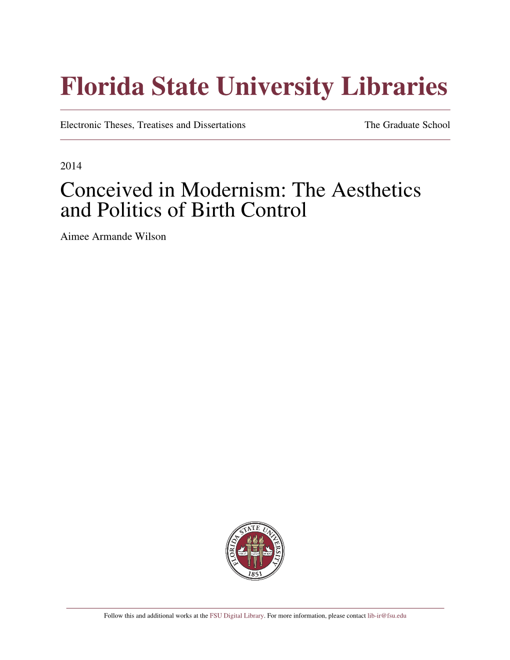 Conceived in Modernism: the Aesthetics and Politics of Birth Control Aimee Armande Wilson