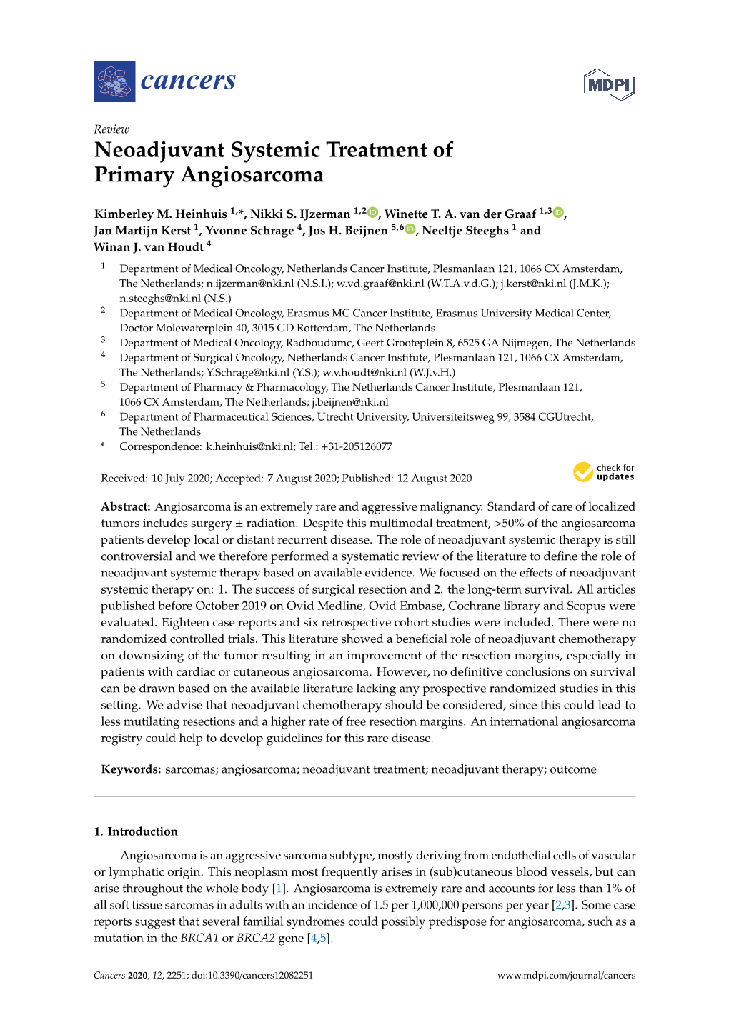 Neoadjuvant Systemic Treatment of Primary Angiosarcoma