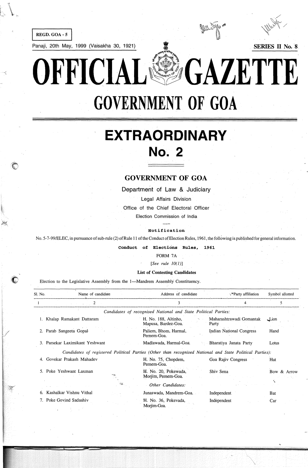 Gazette Government' of Goa