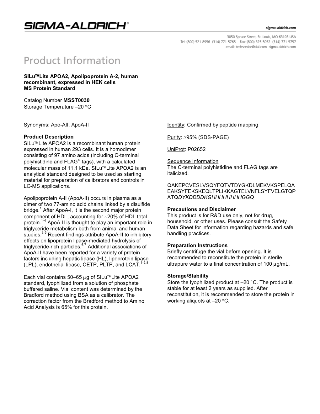 Silulite APOA2, Apolipoprotein A-2, Human (MSST0030)