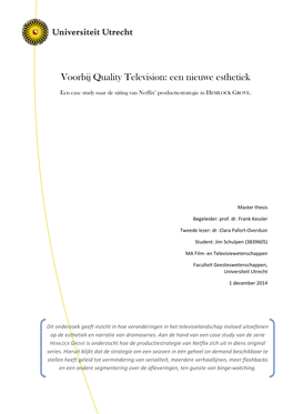 Voorbij Quality Television: Een Nieuwe Esthetiek