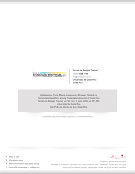 Redalyc.Nomenclatural Problems Among Thysanoptera (Insecta) Of