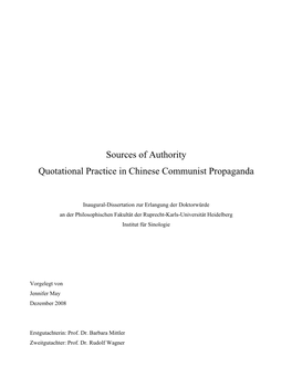 Sources of Authority Quotational Practice in Chinese Communist Propaganda