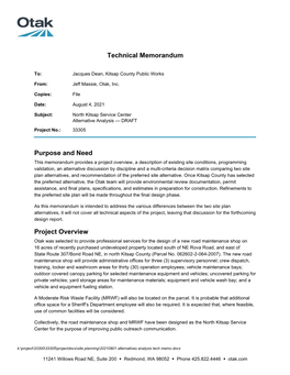 Technical Memorandum Purpose and Need Project Overview