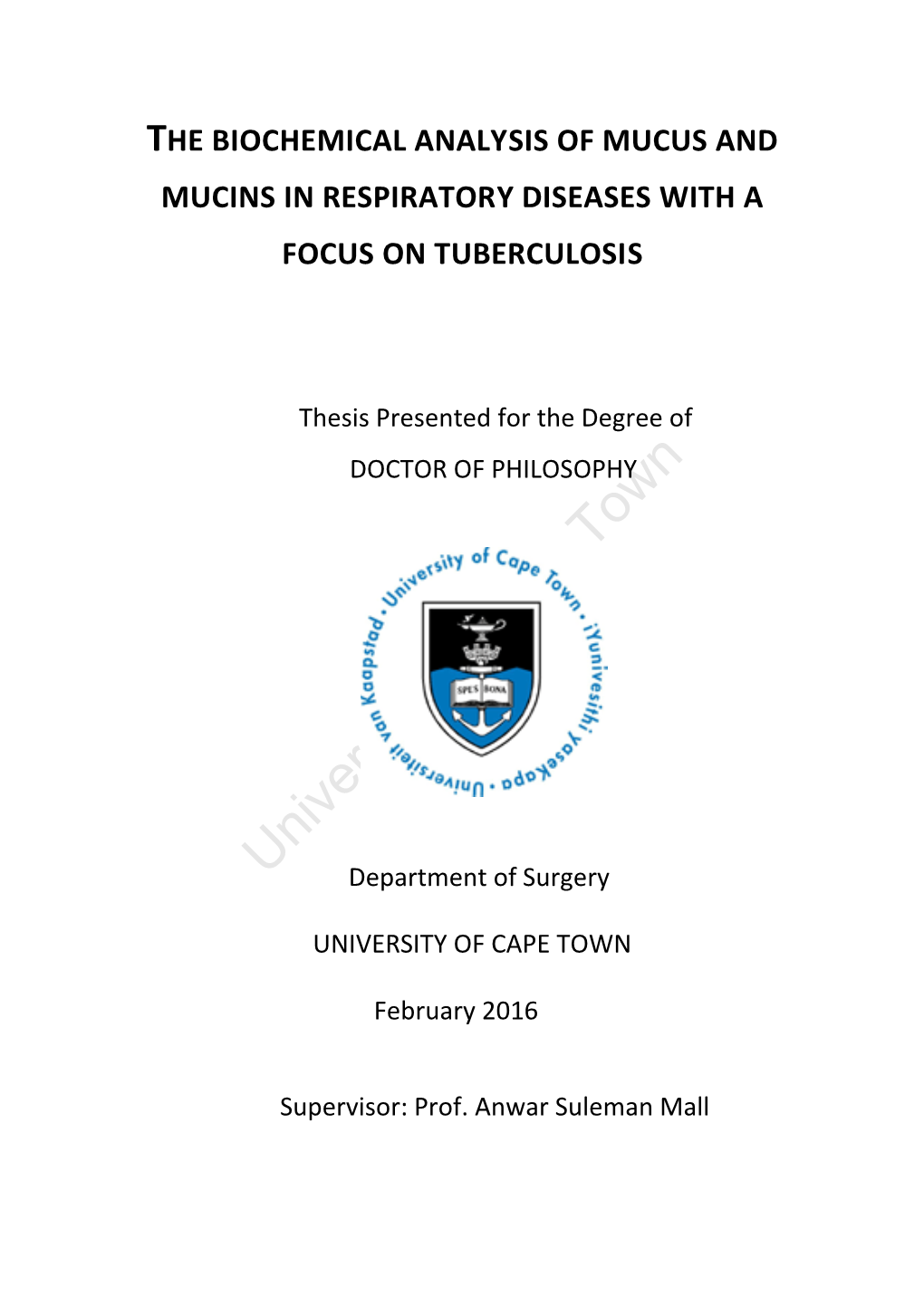 The Biochemical Analysis of Mucus and Mucins in Respiratory Diseases with a Focus on Tuberculosis