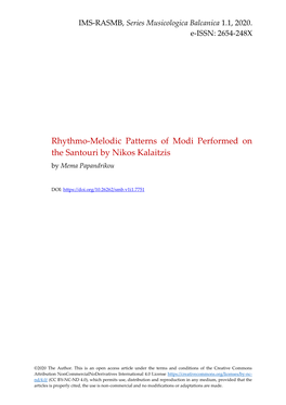 Rhythmo-Melodic Patterns of Modi Performed on the Santouri by Nikos Kalaitzis by Mema Papandrikou
