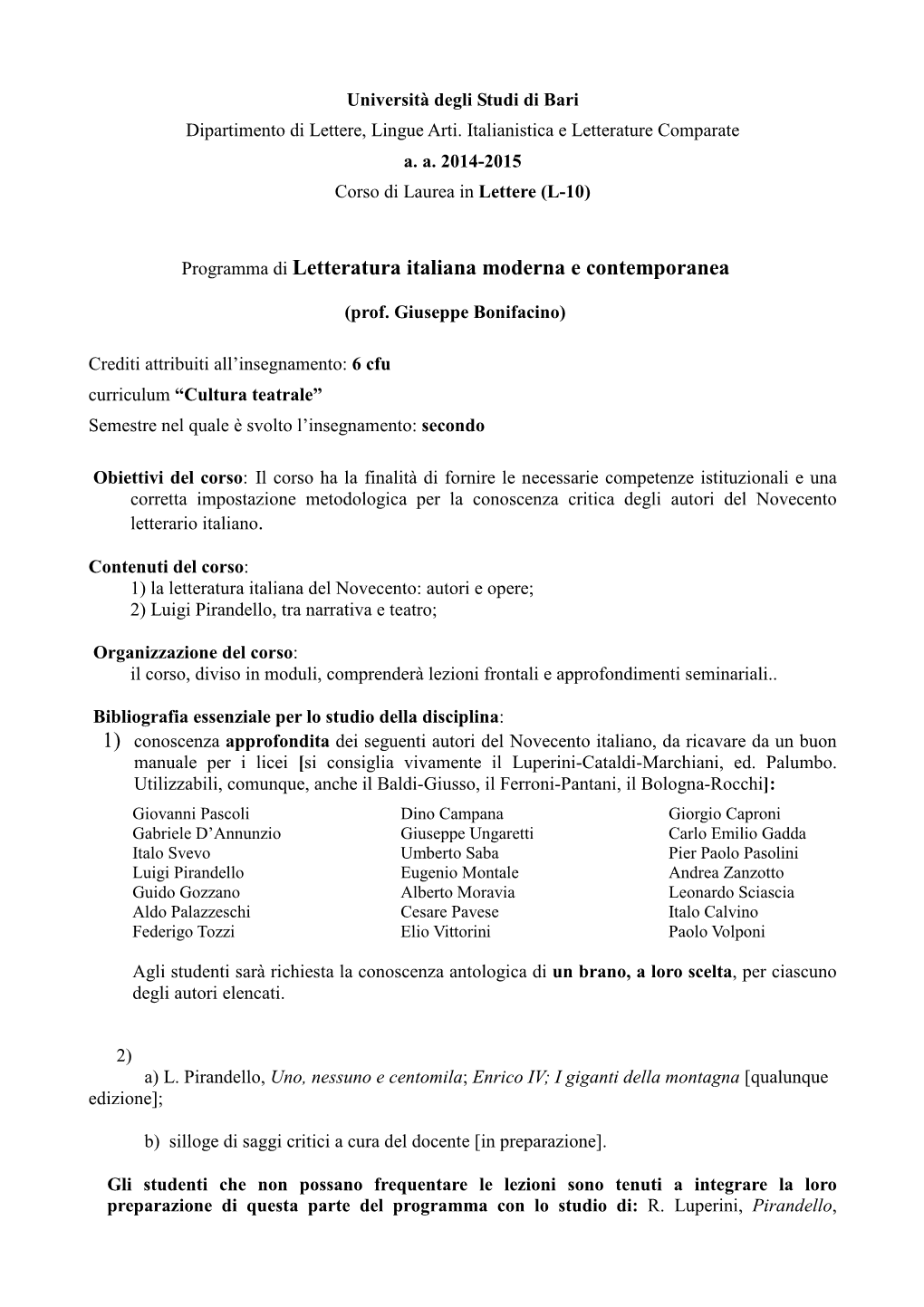 Bonifacino Programma LMC 2014-15 L. Triennale L-10 Curriculum CT