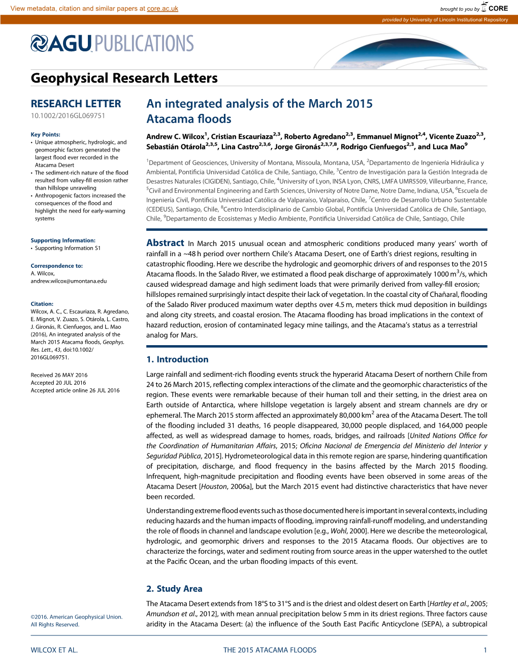 An Integrated Analysis of the March 2015 Atacama Floods