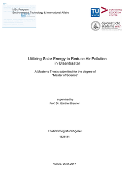Utilizing Solar Energy to Reduce Air Pollution in Ulaanbaatar