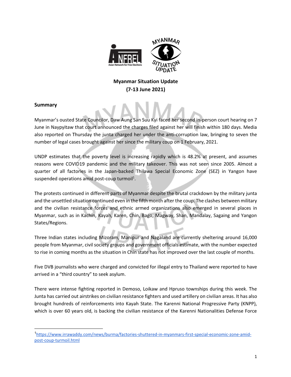 Myanmar Situation Update (7-13 June 2021)