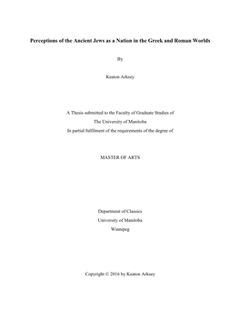 Perceptions of the Ancient Jews As a Nation in the Greek and Roman Worlds