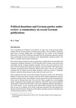 Political Donations and German Parties Under Review: a Commentary on Recent German Publications
