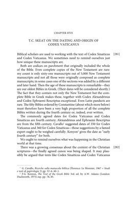T.C. Skeat on the Dating and Origin of Codex Vaticanus