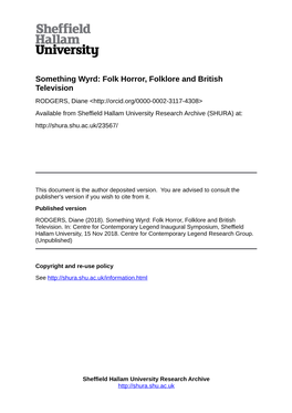 Something Wyrd: Folk Horror, Folklore and British Television