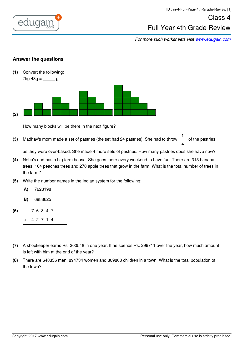 Class 4 Full Year 4Th Grade Review