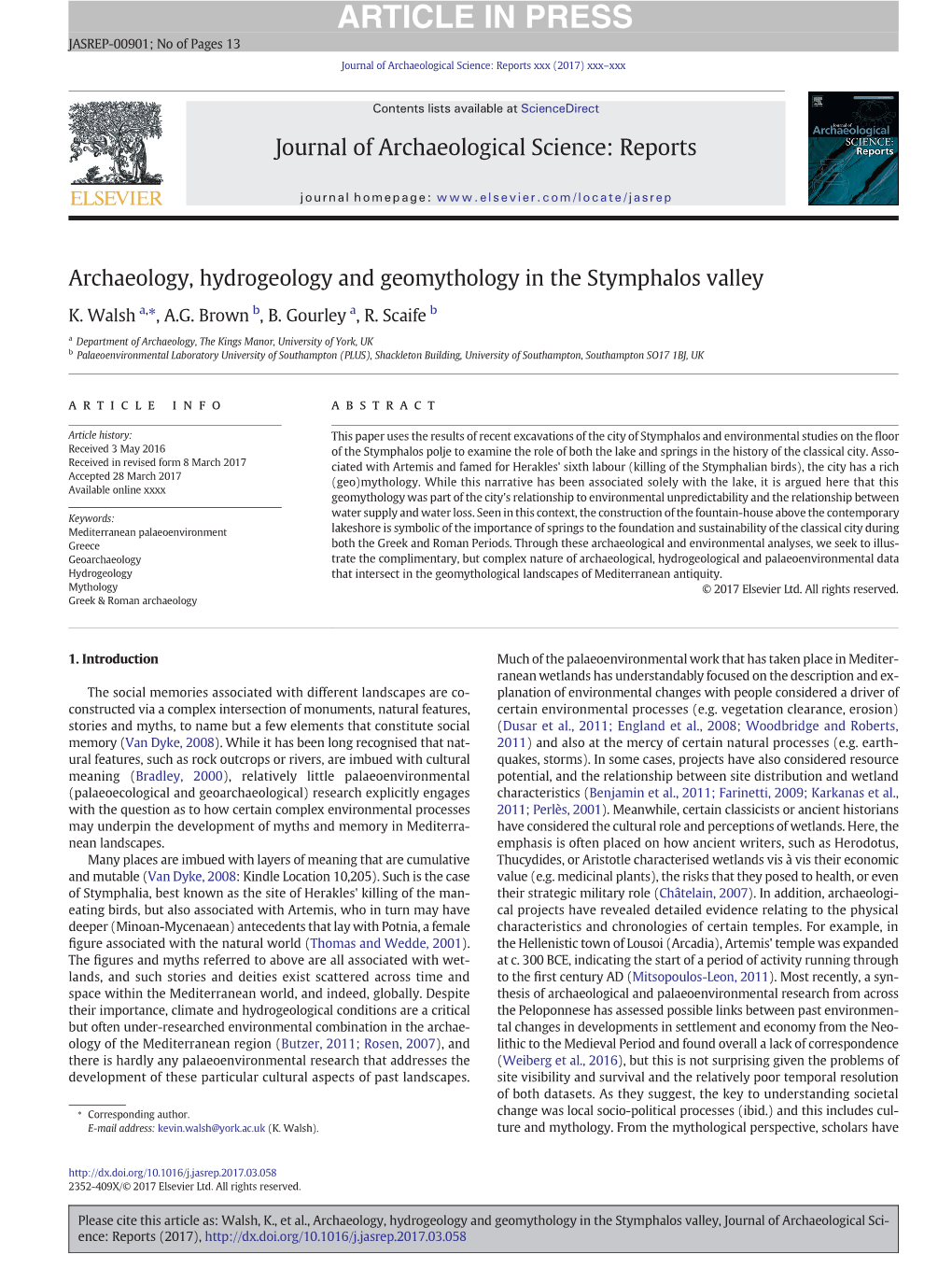 Archaeology, Hydrogeology and Geomythology in the Stymphalos Valley