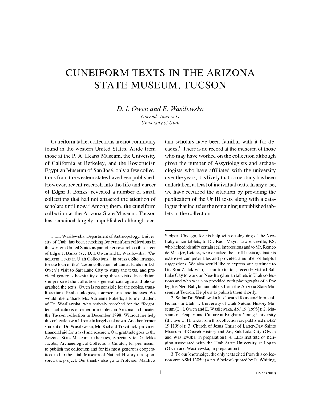 Cuneiform Texts in the Arizona State Museum, Tucson