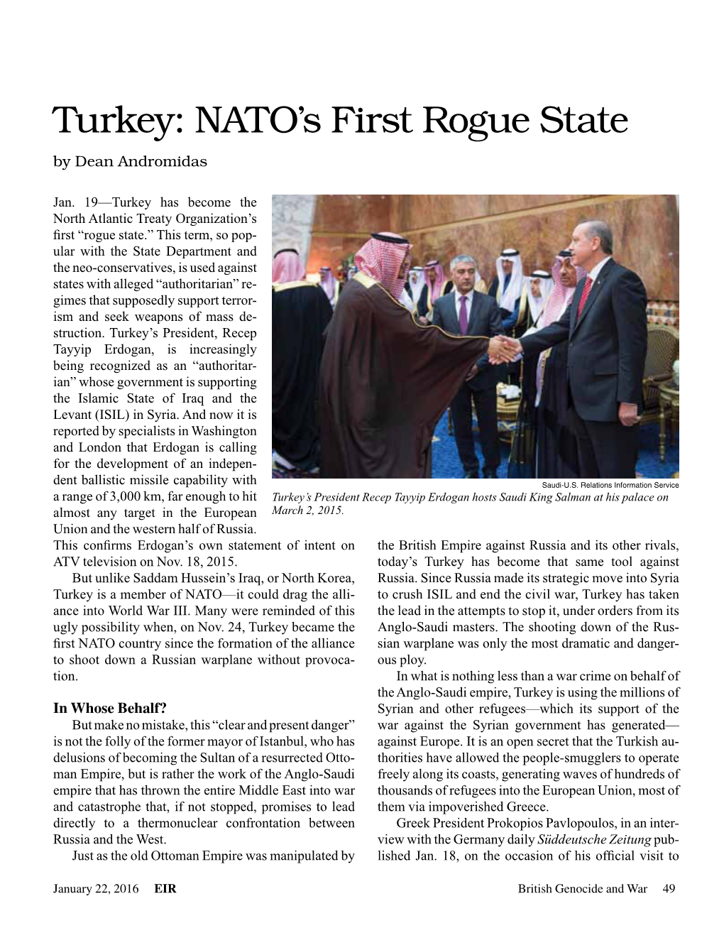Turkey: NATO’S First Rogue State by Dean Andromidas