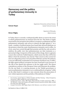 Democracy and the Politics of Parliamentary Immunity in Turkey