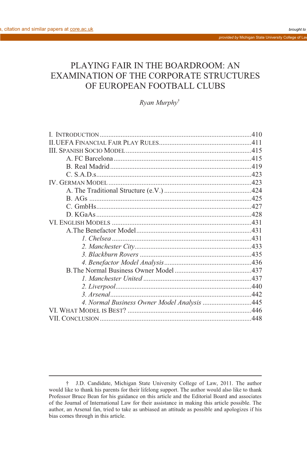 An Examination of the Corporate Structures of European Football Clubs