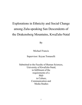 Explorations in Ethnicity and Social Change Among Zulu-Speaking San Descendents of the Drakensberg Mountains, Kwazulu-Natal