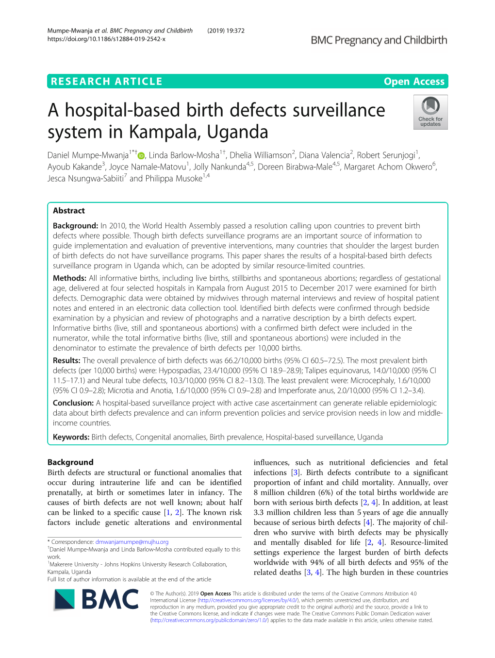 A Hospital-Based Birth Defects Surveillance System in Kampala