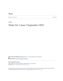 Thalia, Vol. 1, Issue 2 (September 1928)