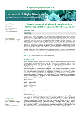 Pharmacognostic, Physicochemical, Phytochemical and Pharmacological Studies on Careya Arborea Roxb