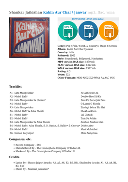 Shankar Jaikishan Kahin Aur Chal / Janwar Mp3, Flac, Wma