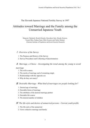 Attitudes Toward Marriage and the Family Among the Unmarried Japanese Youth