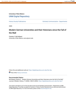Modern German Universities and Their Historians Since the Fall of the Wall