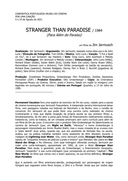 STRANGER THAN PARADISE / 1984 (Para Além Do Paraíso)