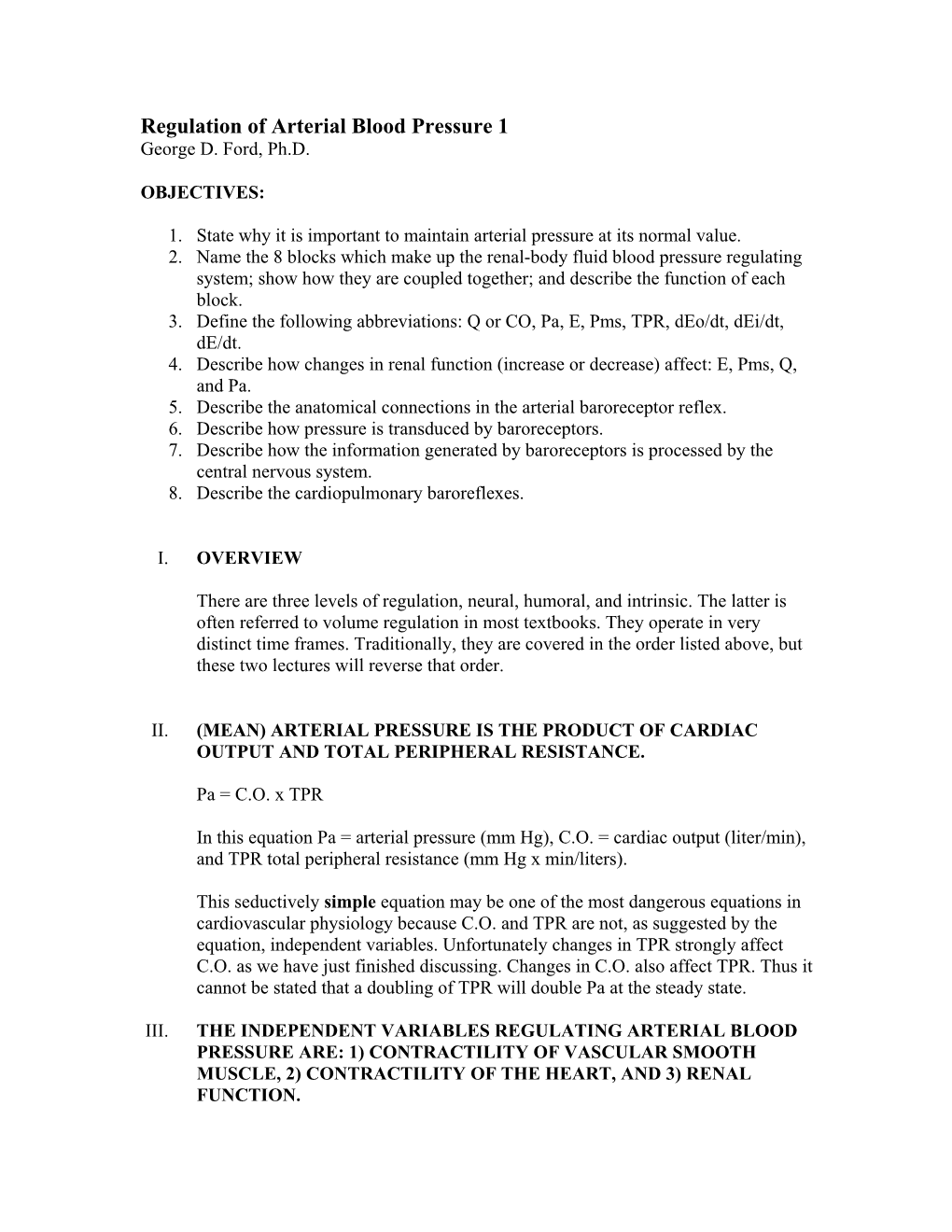 Regulation of Arterial Blood Pressure 1 George D