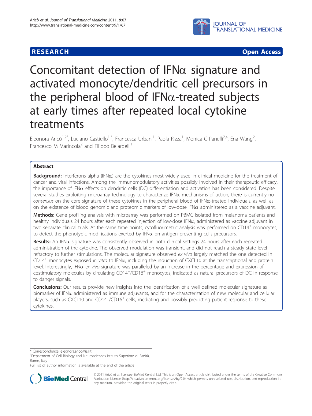 Concomitant Detection of Ifna Signature and Activated Monocyte