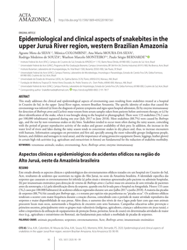 Epidemiological and Clinical Aspects of Snakebites in the Upper Juruá River Region, Western Brazilian Amazonia