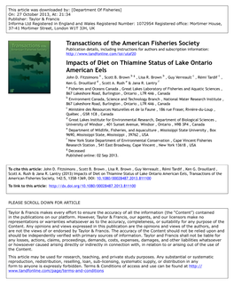 Transactions of the American Fisheries Society Impacts of Diet On