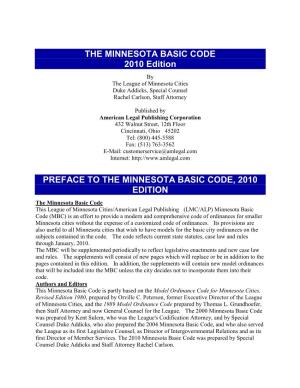 BASIC CODE 2010 Edition by the League of Minnesota Cities Duke Addicks, Special Counsel Rachel Carlson, Staff Attorney