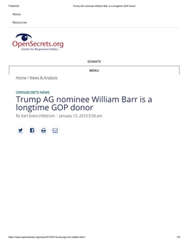 Trump AG Nominee William Barr Is a Longtime GOP Donor