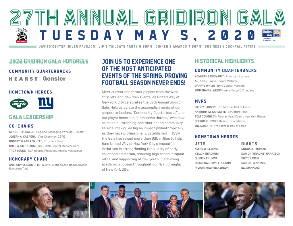 27Th Annual Gridiron Gala Tuesday May 5, 2020