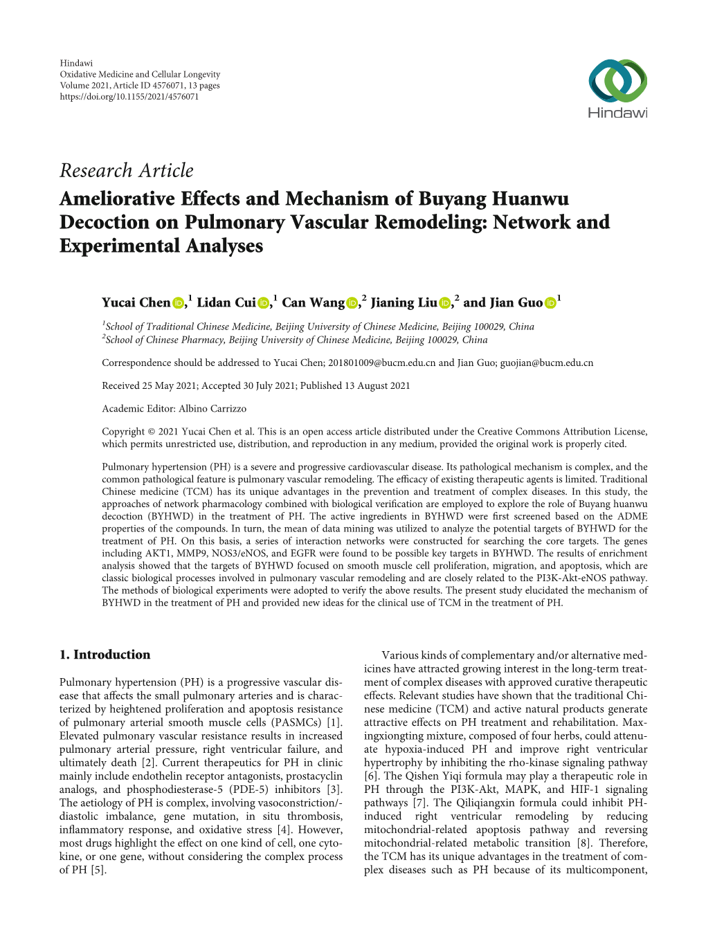 Ameliorative Effects and Mechanism of Buyang Huanwu Decoction on Pulmonary Vascular Remodeling: Network and Experimental Analyses