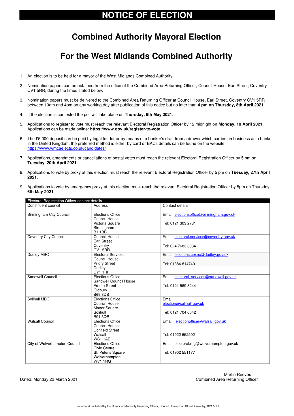 Combined Authority Mayoral Election