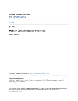 Matthew Carter: Reflects on Type Design