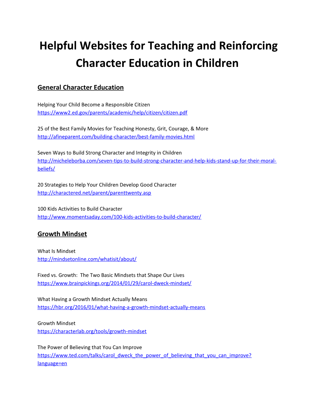 Helpful Websites for Teaching and Reinforcing Character Education in Children