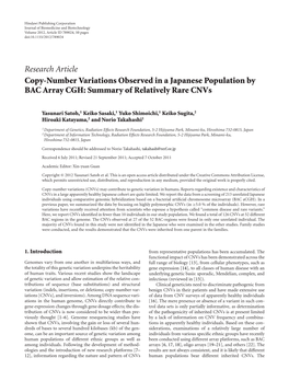 Research Article Copy-Number Variations Observed in a Japanese Population by BAC Array CGH: Summary of Relatively Rare Cnvs