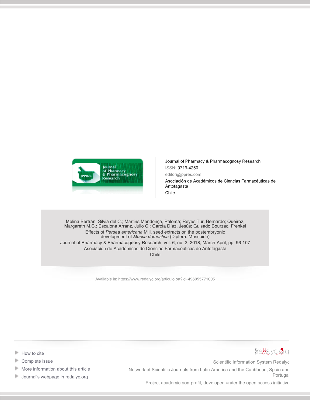 Diptera: Muscoide) Journal of Pharmacy & Pharmacognosy Research, Vol